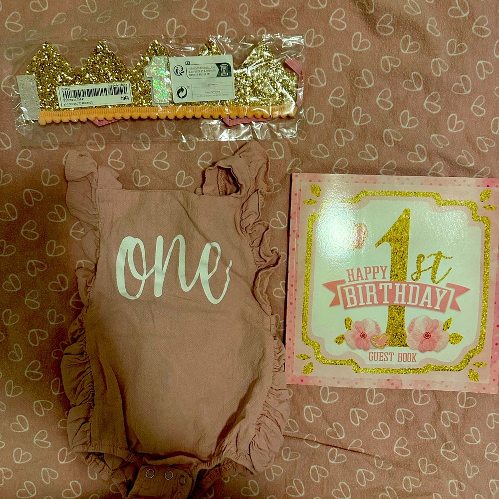Pink First (1st) Birthday set.